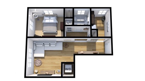 Floor plan for 1 bed, 1 bath, 820 sqft